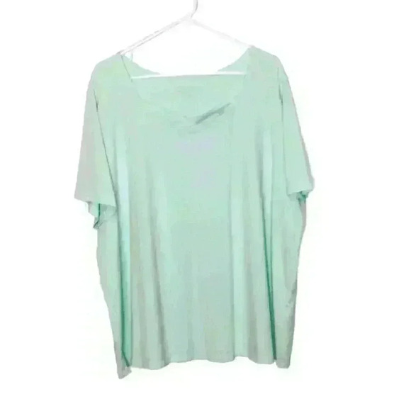 Catherines Supima Collection top 2X square neck short sleeve green flaw - Picture 1 of 9